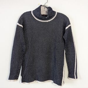 Elena Wang Textured Knit Pullover with Contrast Trim Navy and White - S